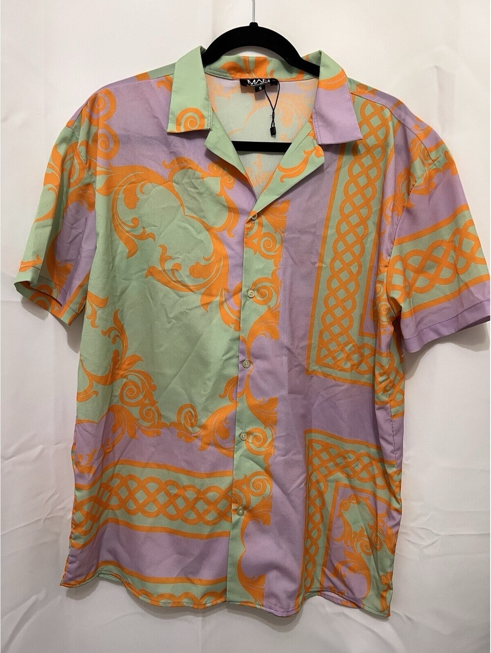 BoohooMAN Men’s Baroque Scarf Print Shirt & Swim Shorts Set S 30 Multicolor